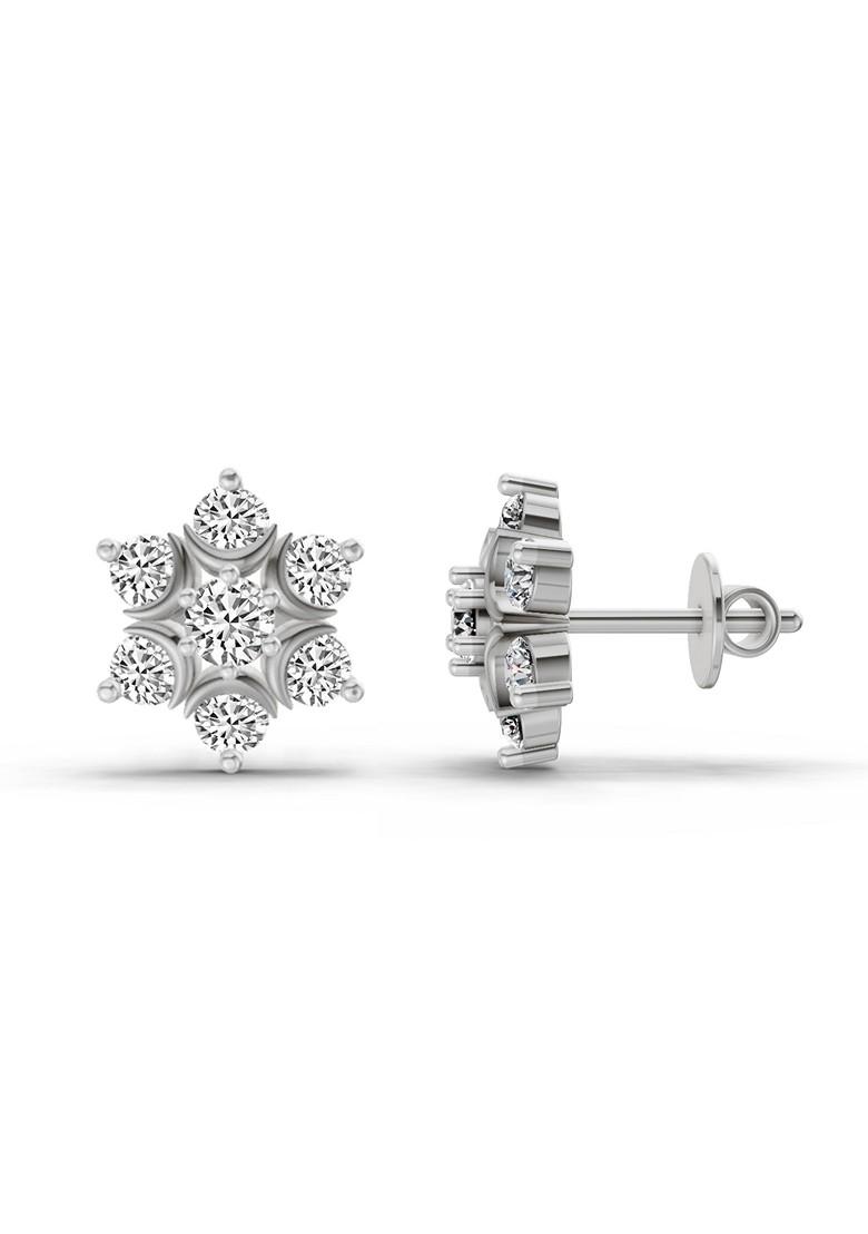 14Kt White Gold Lab Grown Diamond 0.92 Carat Round Flower Stud Earrings For Women