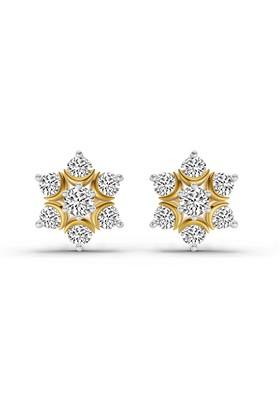 14Kt Yellow Gold Lab Grown Diamond 0.92 Carat Round Flower Stud Earrings For Women