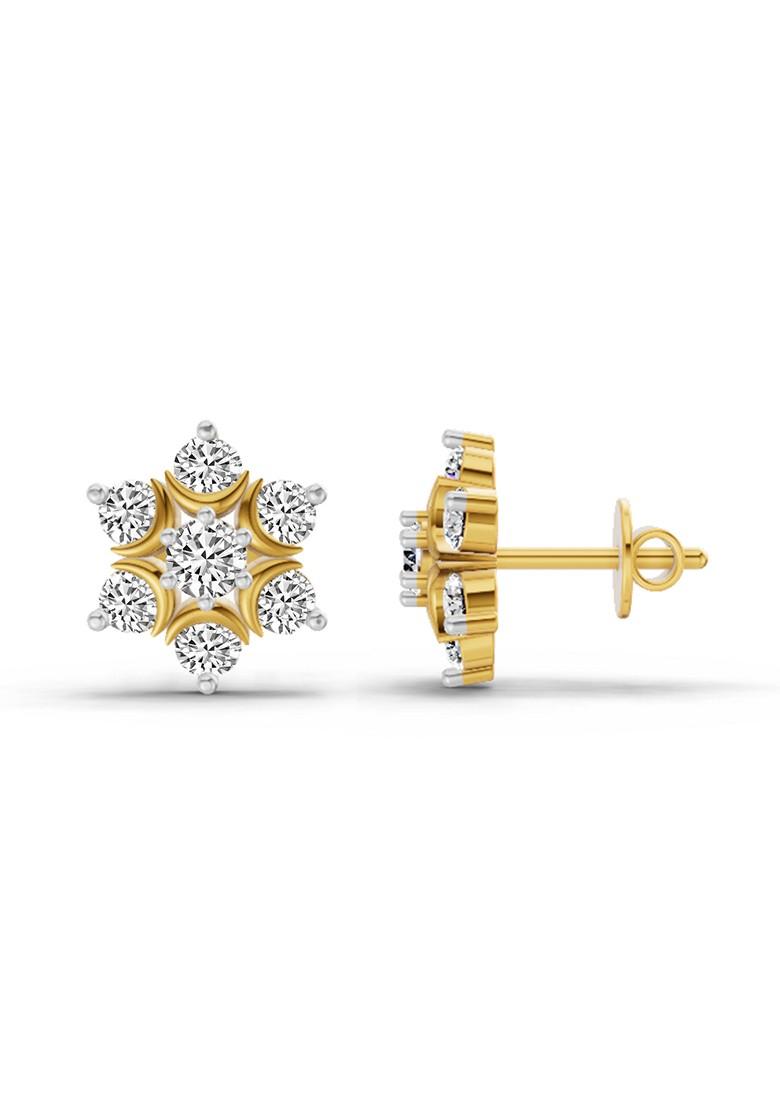 14Kt Yellow Gold Lab Grown Diamond 0.92 Carat Round Flower Stud Earrings For Women