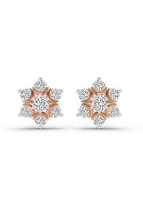 14Kt Rose Gold Lab Grown Diamond 0.92 Carat Round Flower Stud Earrings For Women