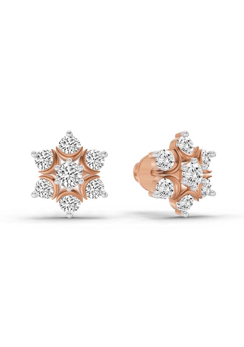 14Kt Rose Gold Lab Grown Diamond 0.92 Carat Round Flower Stud Earrings For Women