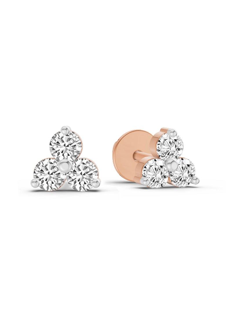 14Kt Rose Gold Lab Grown Diamond 0.35 Carat Round Stud Earrings For Women