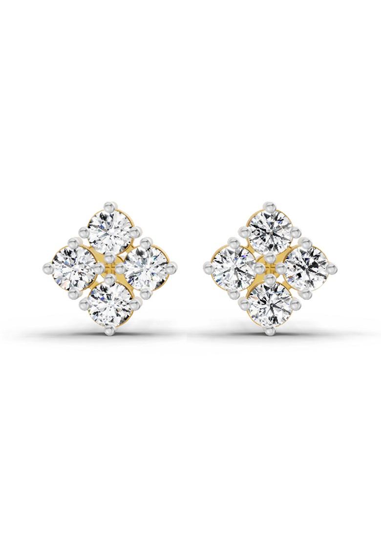 14Kt Yellow Gold Lab Grown Diamond 0.76 Carat Round Cluster Stud Earrings For Women