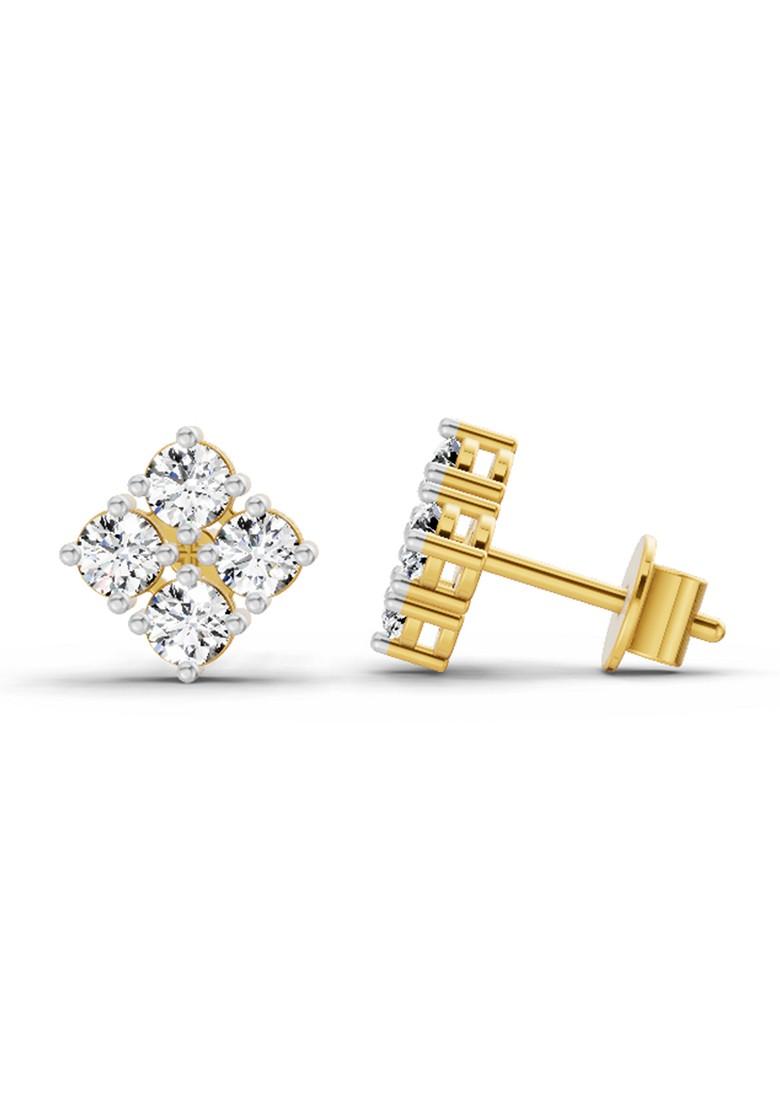 14Kt Yellow Gold Lab Grown Diamond 0.76 Carat Round Cluster Stud Earrings For Women