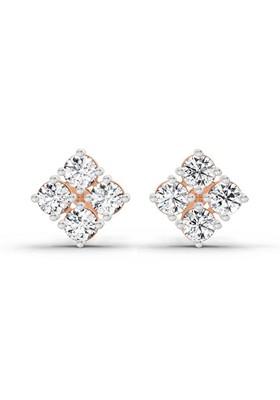 14Kt Rose Gold Lab Grown Diamond 0.76 Carat Round Cluster Stud Earrings For Women