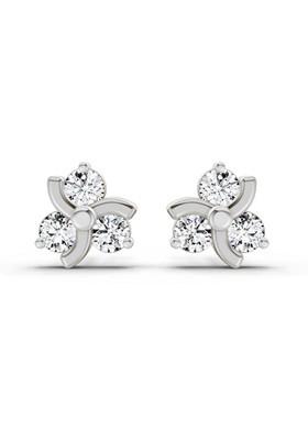 14Kt White Gold Lab Grown Diamond 0.75 Carat Round Flower Stud Earrings For Women