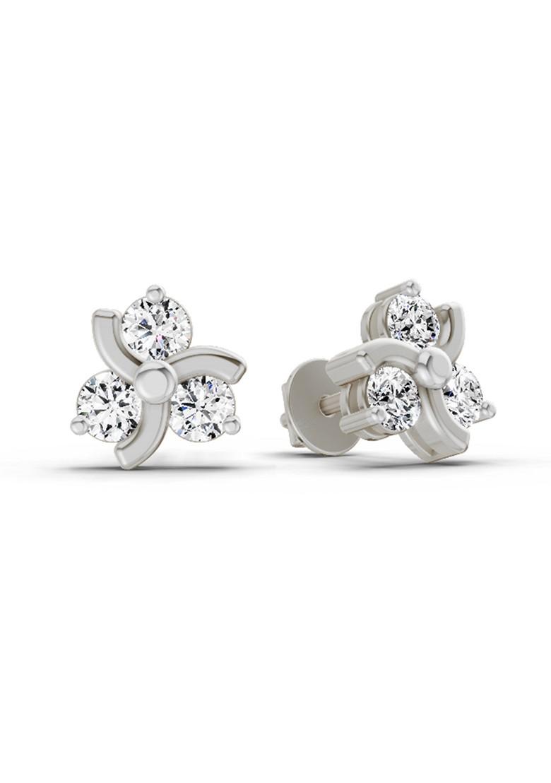 14Kt White Gold Lab Grown Diamond 0.75 Carat Round Flower Stud Earrings For Women