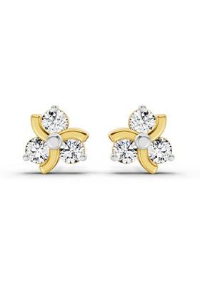 14Kt Yellow Gold Lab Grown Diamond 0.75 Carat Round Flower Stud Earrings For Women