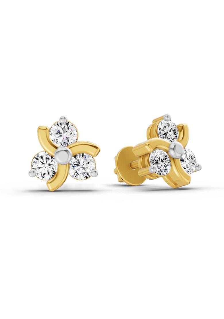 14Kt Yellow Gold Lab Grown Diamond 0.75 Carat Round Flower Stud Earrings For Women