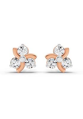 14Kt Rose Gold Lab Grown Diamond 0.75 Carat Round Flower Stud Earrings For Women
