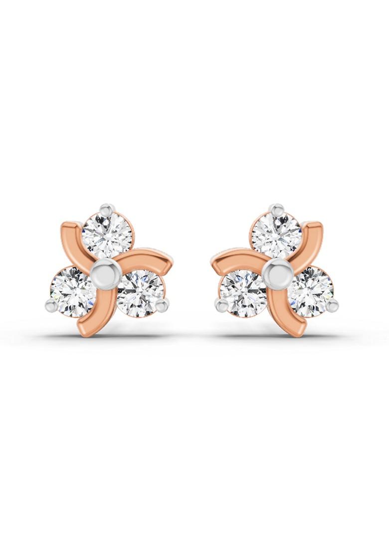 14Kt Rose Gold Lab Grown Diamond 0.75 Carat Round Flower Stud Earrings For Women