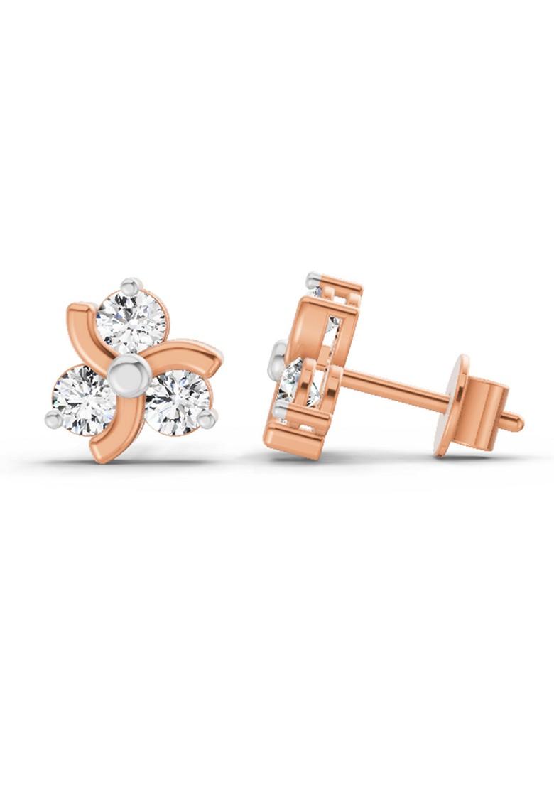 14Kt Rose Gold Lab Grown Diamond 0.75 Carat Round Flower Stud Earrings For Women