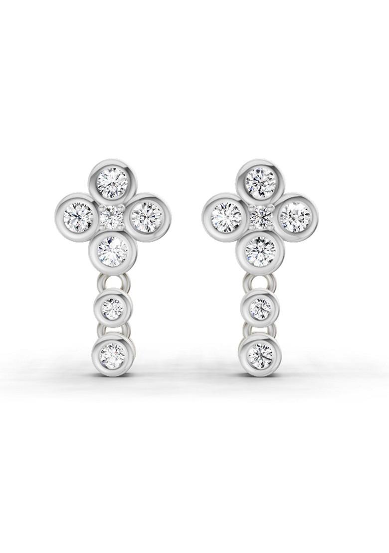 14Kt White Gold Lab Grown Diamond 0.5 Carat Round Dangle Earrings For Women