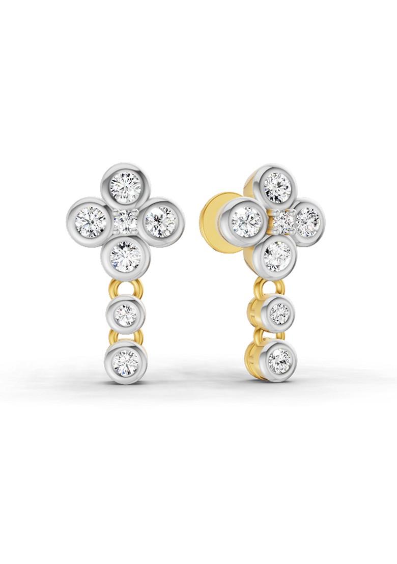 14Kt Yellow Gold Lab Grown Diamond 0.5 Carat Round Dangle Earrings For Women