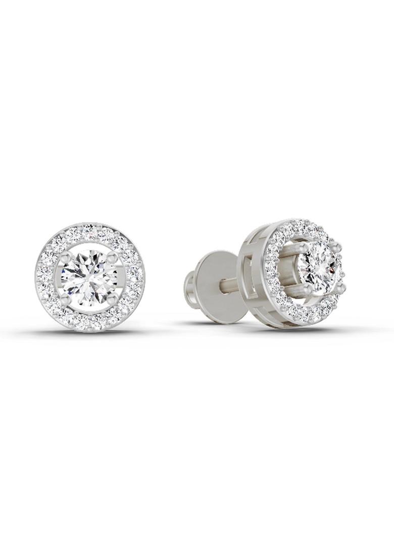 14Kt White Gold Lab Grown Diamond 1.04 Carat Round Halo Stud Earrings For Women