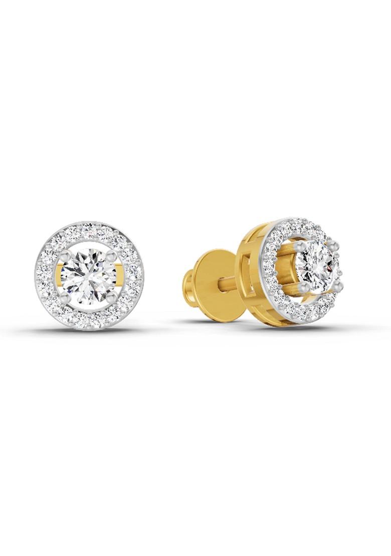 14Kt Yellow Gold Lab Grown Diamond 1.04 Carat Round Halo Stud Earrings For Women