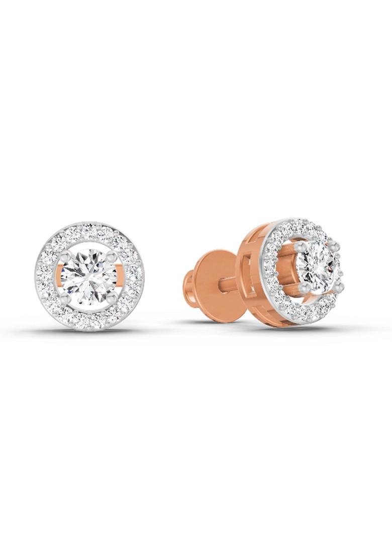 14Kt Rose Gold Lab Grown Diamond 1.04 Carat Round Halo Stud Earrings For Women