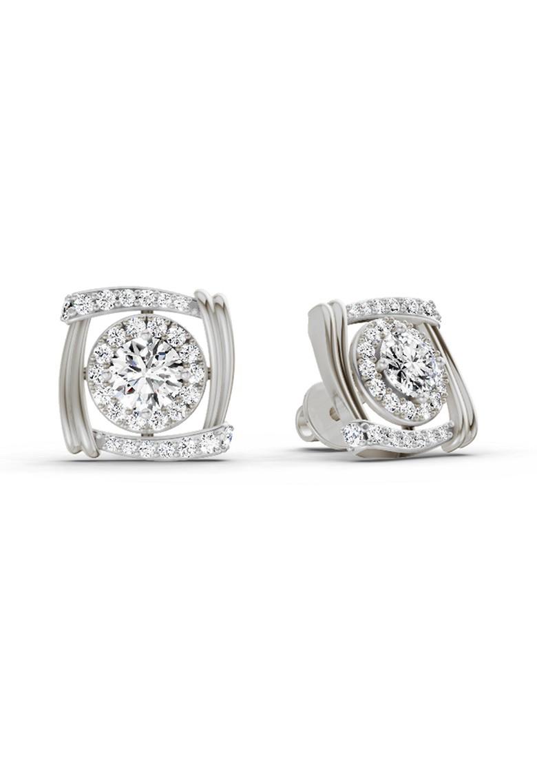 14Kt White Gold Lab Grown Diamond 1.48 Carat Round Halo Stud Earrings For Women
