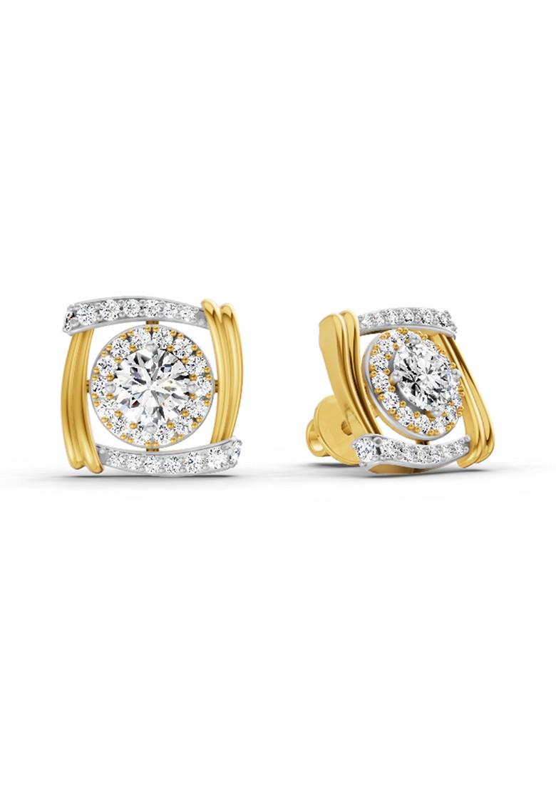 14Kt Yellow Gold Lab Grown Diamond 1.48 Carat Round Halo Stud Earrings For Women