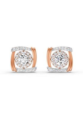 14Kt Rose Gold Lab Grown Diamond 1.48 Carat Round Halo Stud Earrings For Women