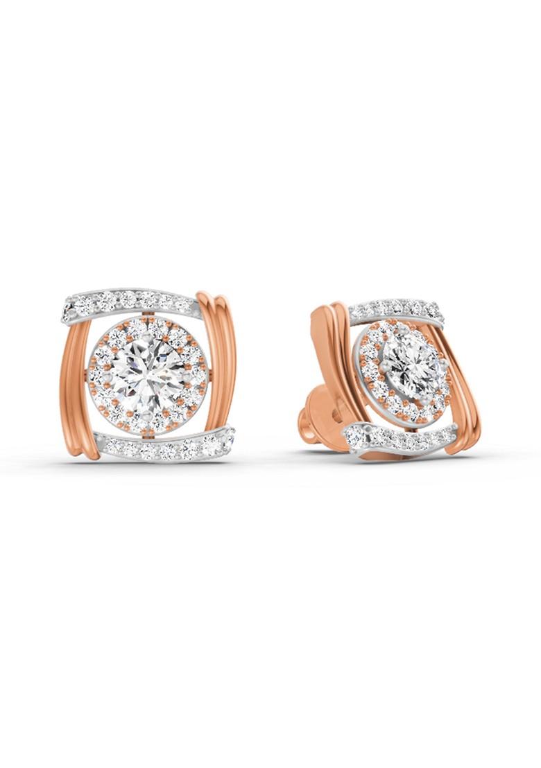 14Kt Rose Gold Lab Grown Diamond 1.48 Carat Round Halo Stud Earrings For Women