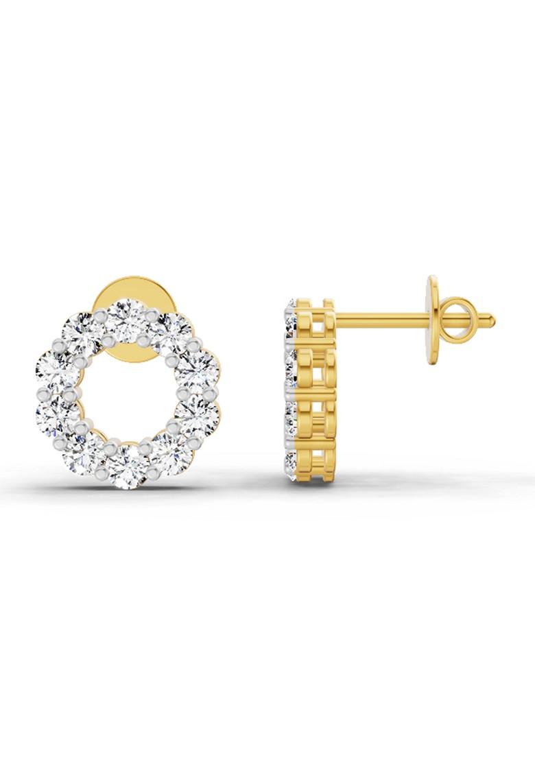14Kt Yellow Gold Lab Grown Diamond 1.04 Carat Round Stud Earrings For Women