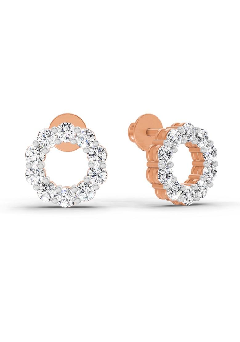 14Kt Rose Gold Lab Grown Diamond 1.04 Carat Round Stud Earrings For Women