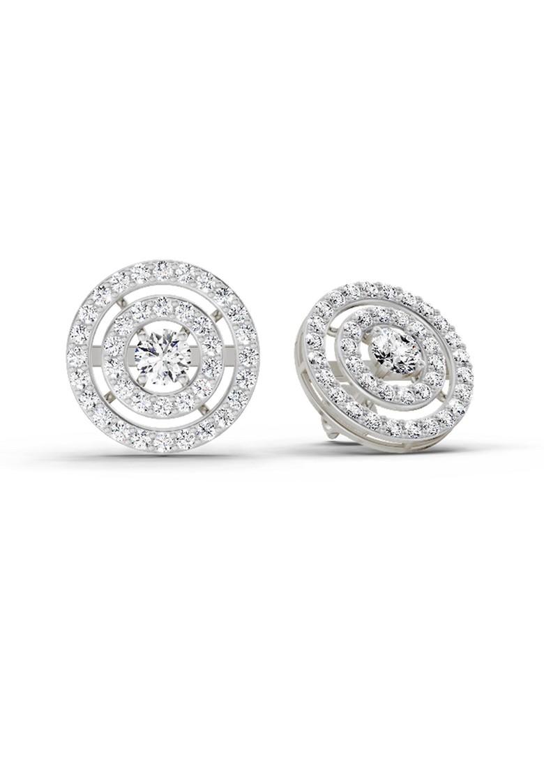 14Kt White Gold Lab Grown Diamond 1.41 Carat Round Halo Stud Earrings For Women