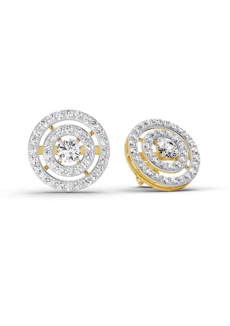 14Kt Yellow Gold Lab Grown Diamond 1.41 Carat Round Halo Stud Earrings For Women