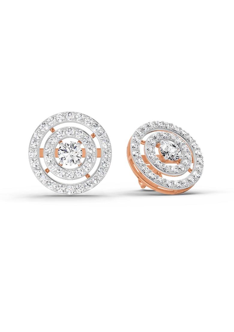 14Kt Rose Gold Lab Grown Diamond 1.41 Carat Round Halo Stud Earrings For Women