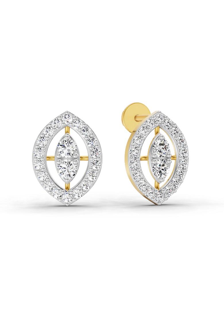 14Kt Yellow Gold Lab Grown Diamond 0.79 Carat Halo Stud Earrings For Women