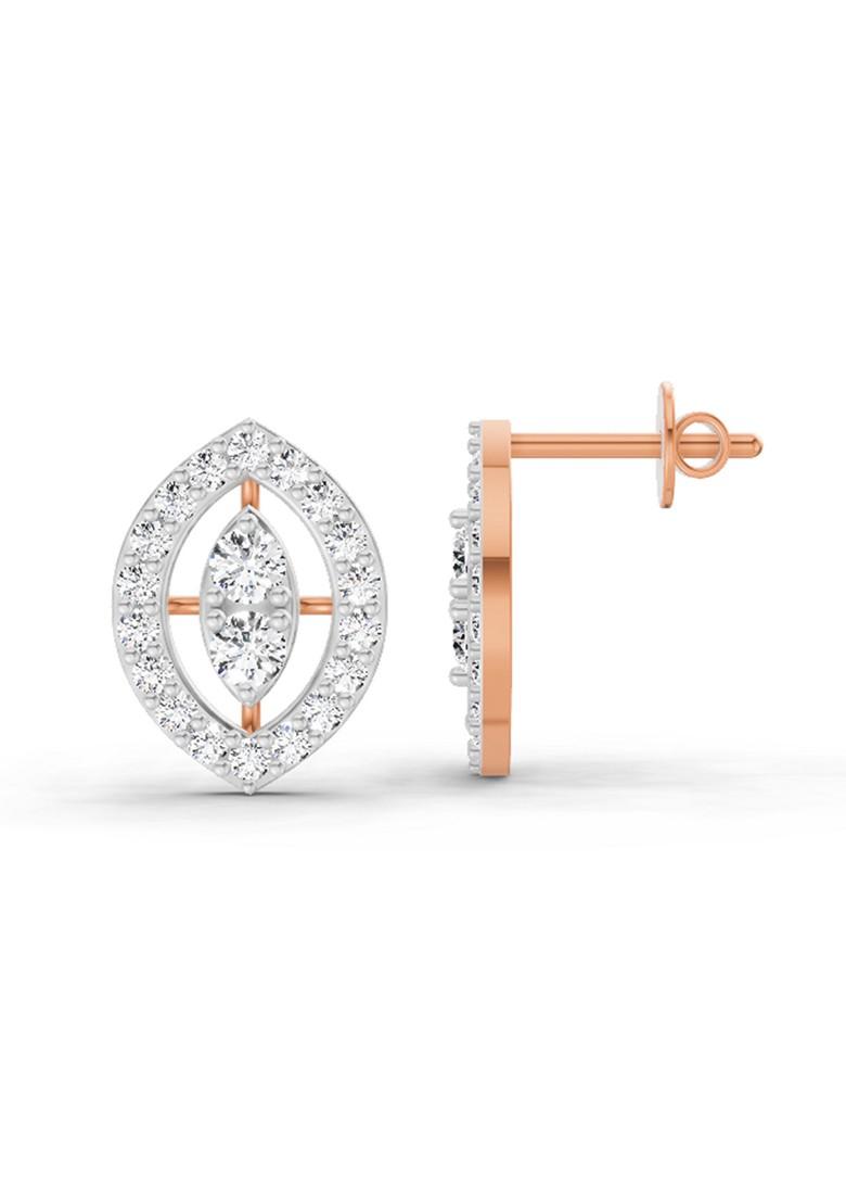 14Kt Rose Gold Lab Grown Diamond 0.79 Carat Halo Stud Earrings For Women
