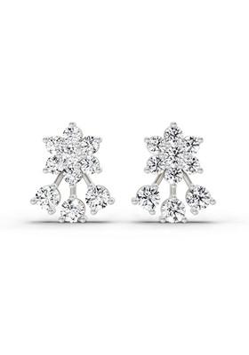 14Kt White Gold Lab Grown Diamond 0.55 Carat Round Floral Stud Earrings For Women