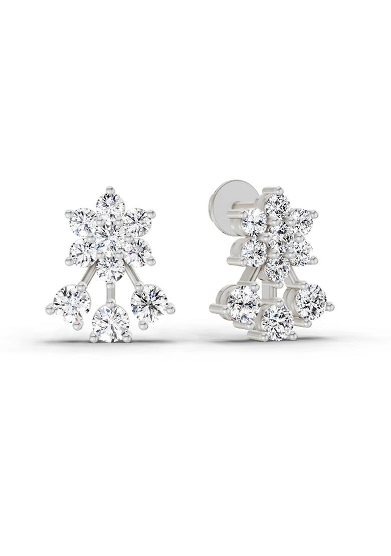 14Kt White Gold Lab Grown Diamond 0.55 Carat Round Floral Stud Earrings For Women