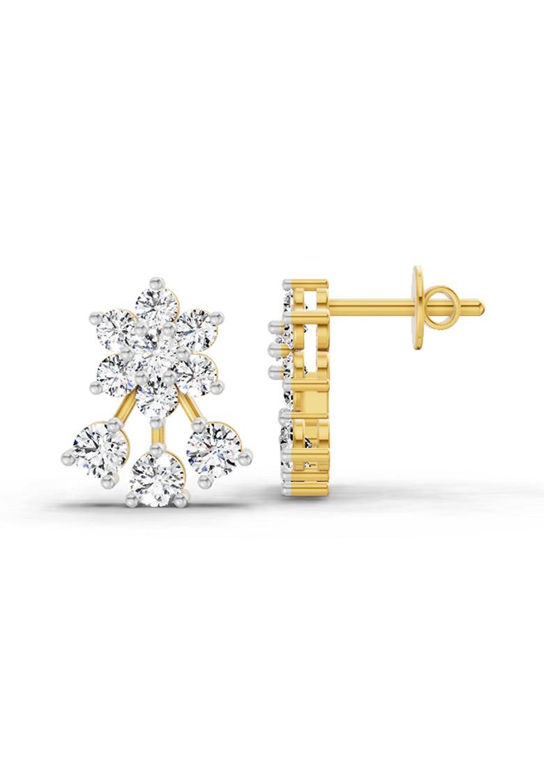 14Kt Yellow Gold Lab Grown Diamond 0.55 Carat Round Floral Stud Earrings For Women