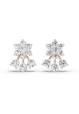 14Kt Rose Gold Lab Grown Diamond 0.55 Carat Round Floral Stud Earrings For Women
