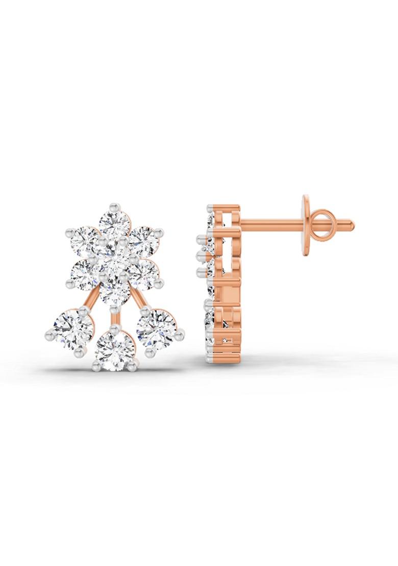 14Kt Rose Gold Lab Grown Diamond 0.55 Carat Round Floral Stud Earrings For Women