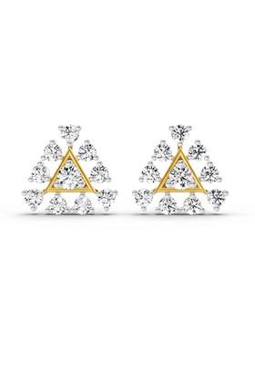 14Kt Yellow Gold Lab Grown Diamond 0.91 Carat Round Triangle Stud Earrings For Women