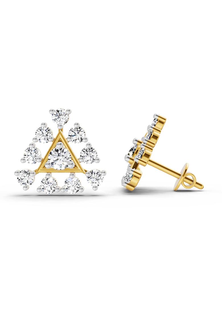 14Kt Yellow Gold Lab Grown Diamond 0.91 Carat Round Triangle Stud Earrings For Women