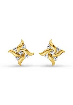 14Kt Yellow Gold Lab Grown Diamond 0.1 Carat Floral Stud Earrings For Women