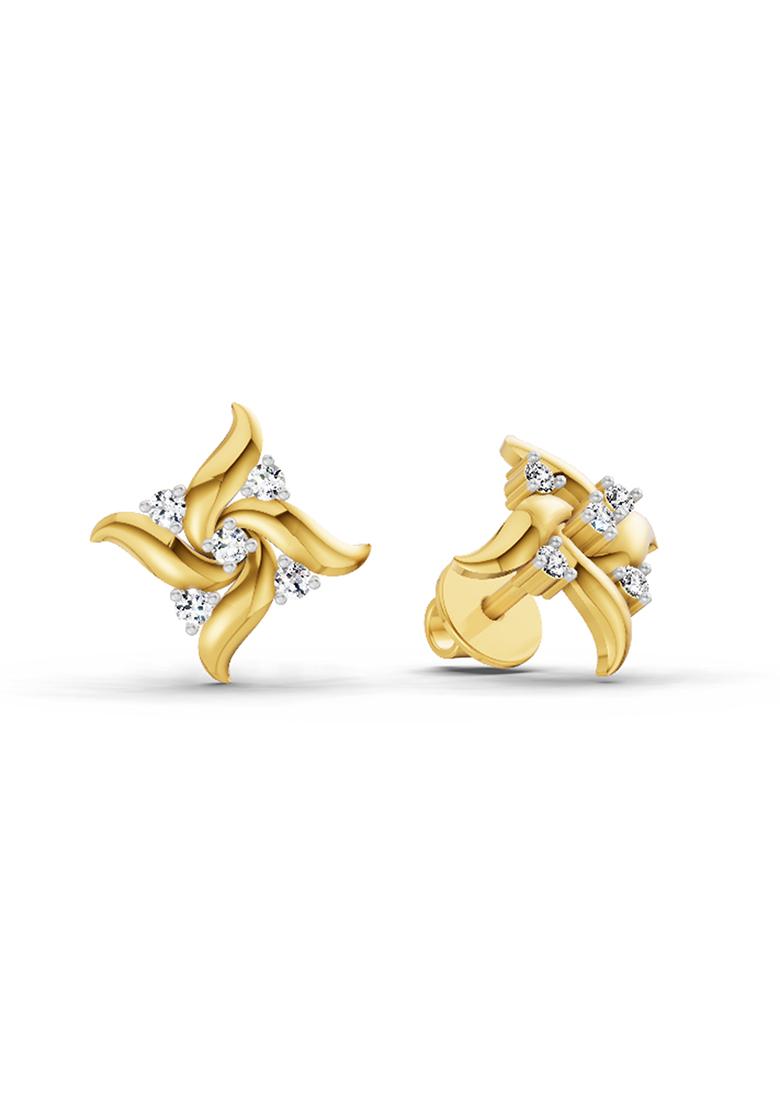 14Kt Yellow Gold Lab Grown Diamond 0.1 Carat Floral Stud Earrings For Women