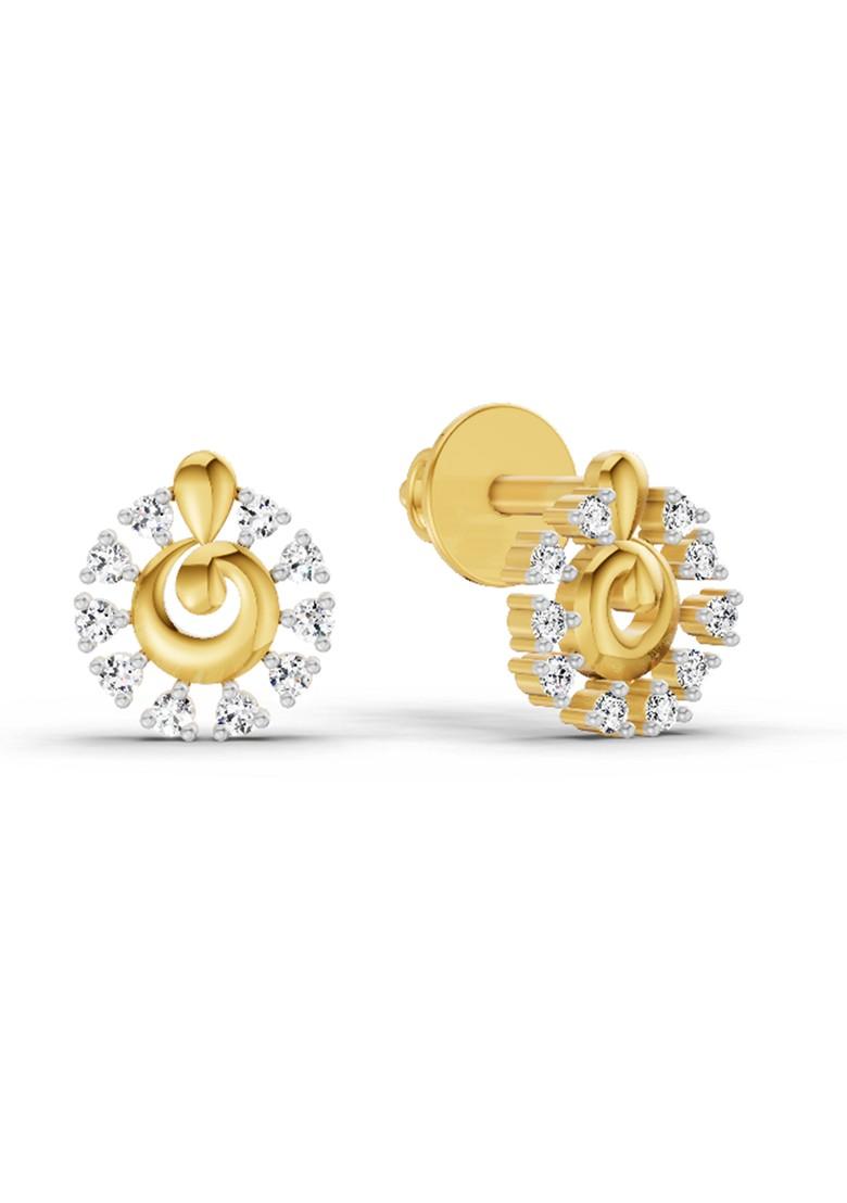 14Kt Yellow Gold Lab Grown Diamond 0.10 Ct Round Shape Earrings For Women