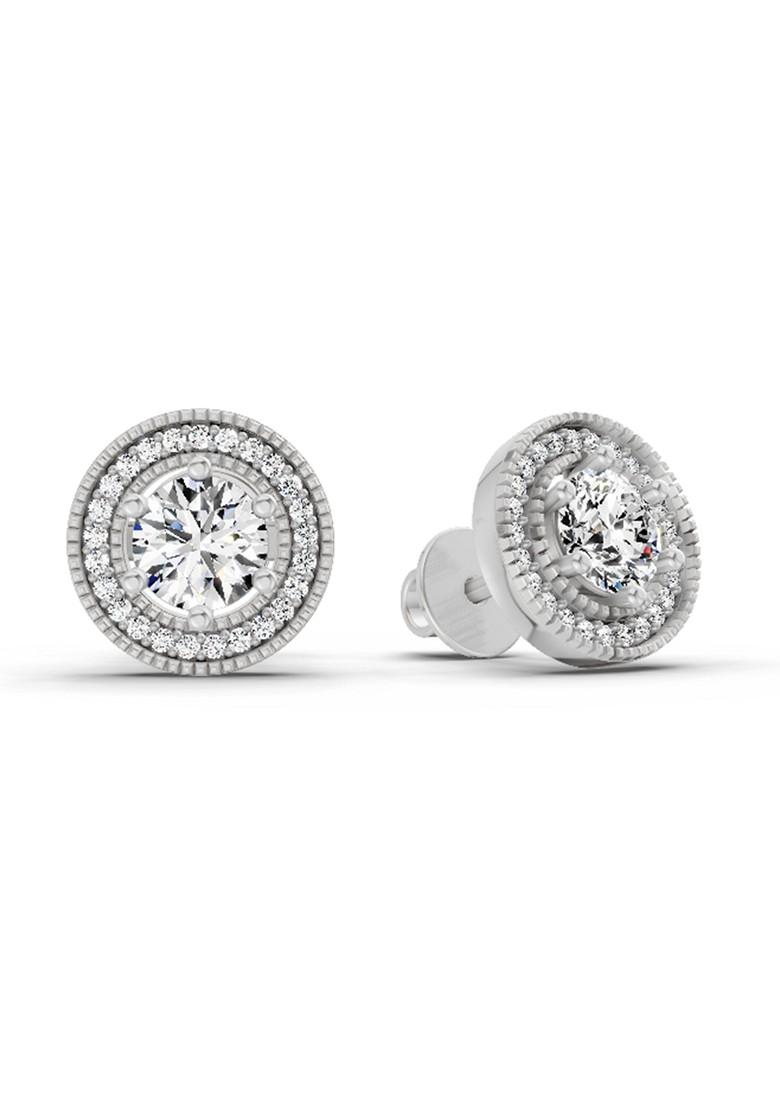 14Kt White Gold Lab Grown Diamond 1.40 Ct Round Shape Earrings For Women