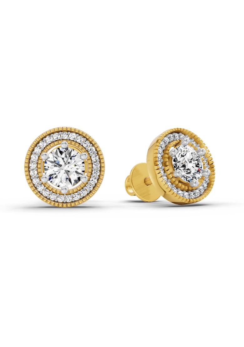 14Kt Yellow Gold Lab Grown Diamond 1.40 Ct Round Shape Earrings For Women