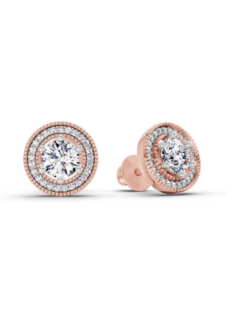 14Kt Rose Gold Lab Grown Diamond 1.40 Ct Round Shape Earrings For Women
