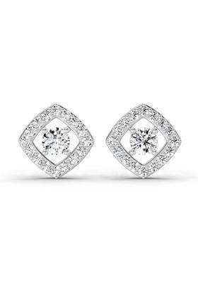 14Kt White Gold Lab Grown Diamond 0.76 Carat Square Halo Stud Earrings For Women