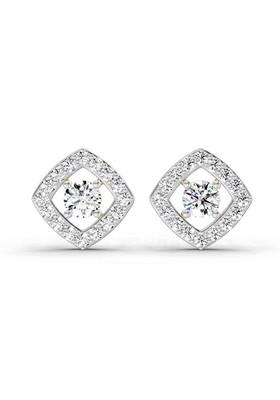 14Kt Yellow Gold Lab Grown Diamond 0.76 Carat Square Halo Stud Earrings For Women