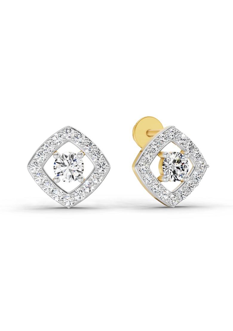 14Kt Yellow Gold Lab Grown Diamond 0.76 Carat Square Halo Stud Earrings For Women