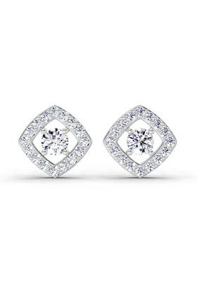 14Kt Rose Gold Lab Grown Diamond 0.76 Carat Square Halo Stud Earrings For Women