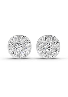 14Kt White Gold Lab Grown Diamond 0.95 Carat Round Cluster Stud Earrings For Women